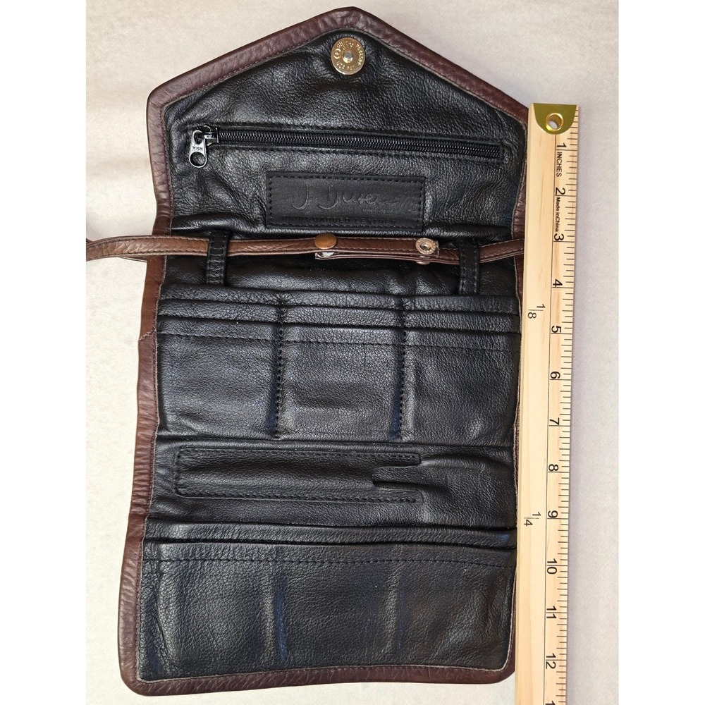 J. Duren Rainguarded Leather Crossbody Bag Brown Organizer Wallet Purse - Picture 2 of 5